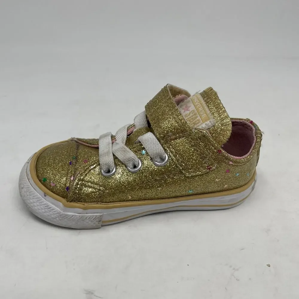 Converse Gold Sparkle Girl's Laces / Velcro Sneaker Tennis shoe 5